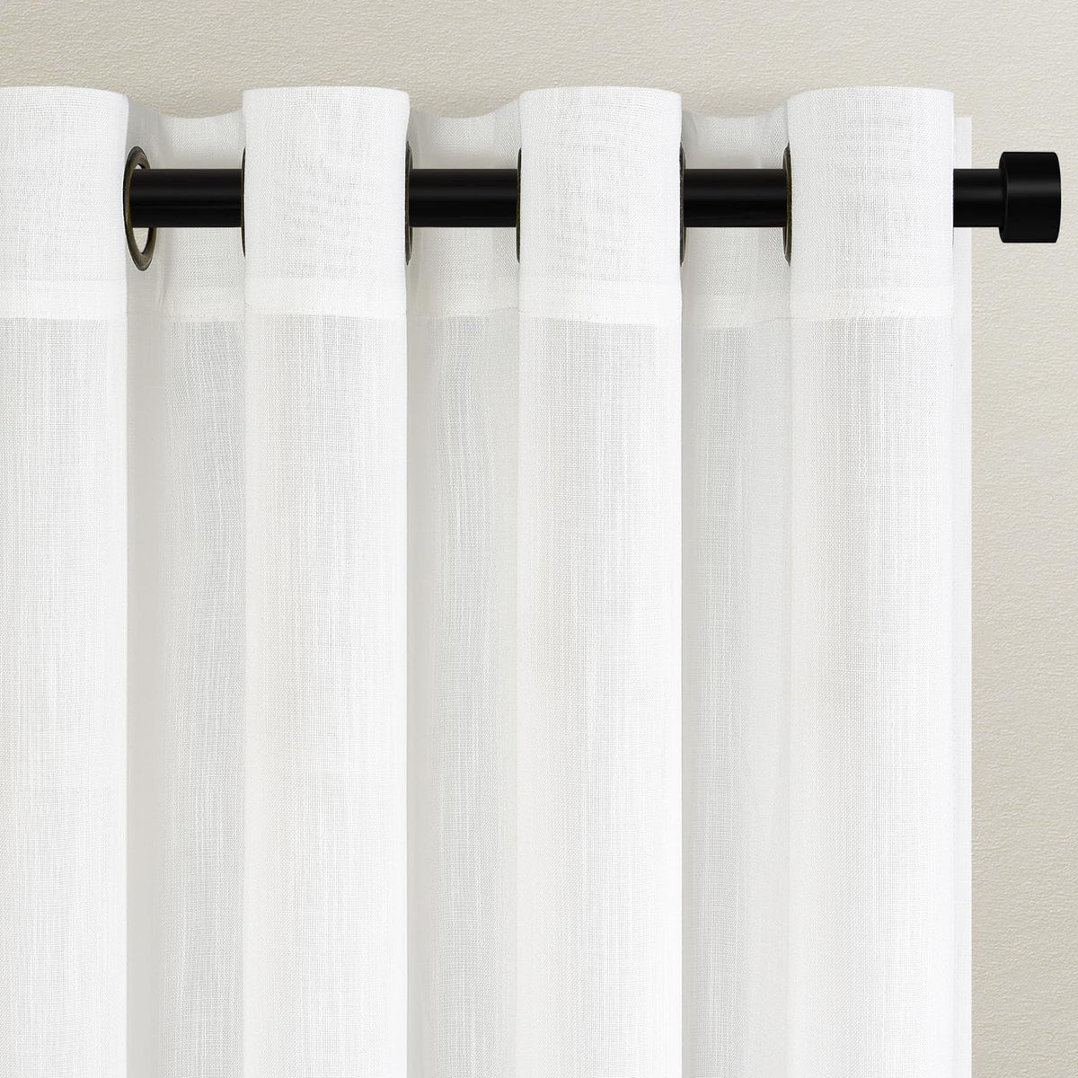 Topfinel 1 x Linen Curtain for Living Room, Semi-Transparent with Eyelets, Light Curtain, White, 300 x 260 cm, Tab-Top Curtain