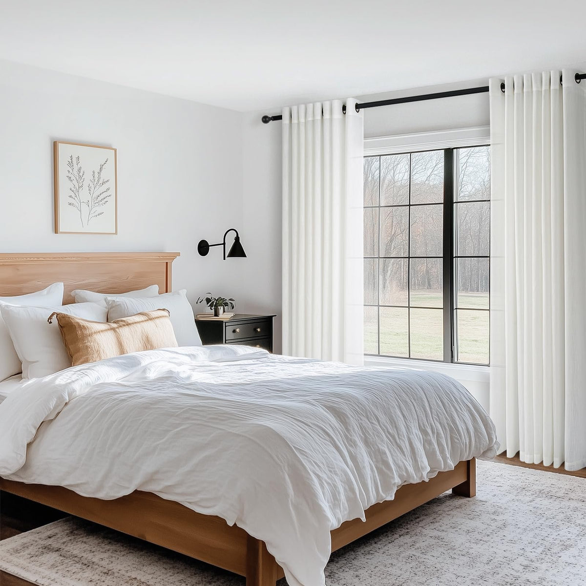 Topfinel 1 x Linen Curtain for Living Room, Semi-Transparent with Eyelets, Light Curtain, White, 300 x 260 cm, Tab-Top Curtain