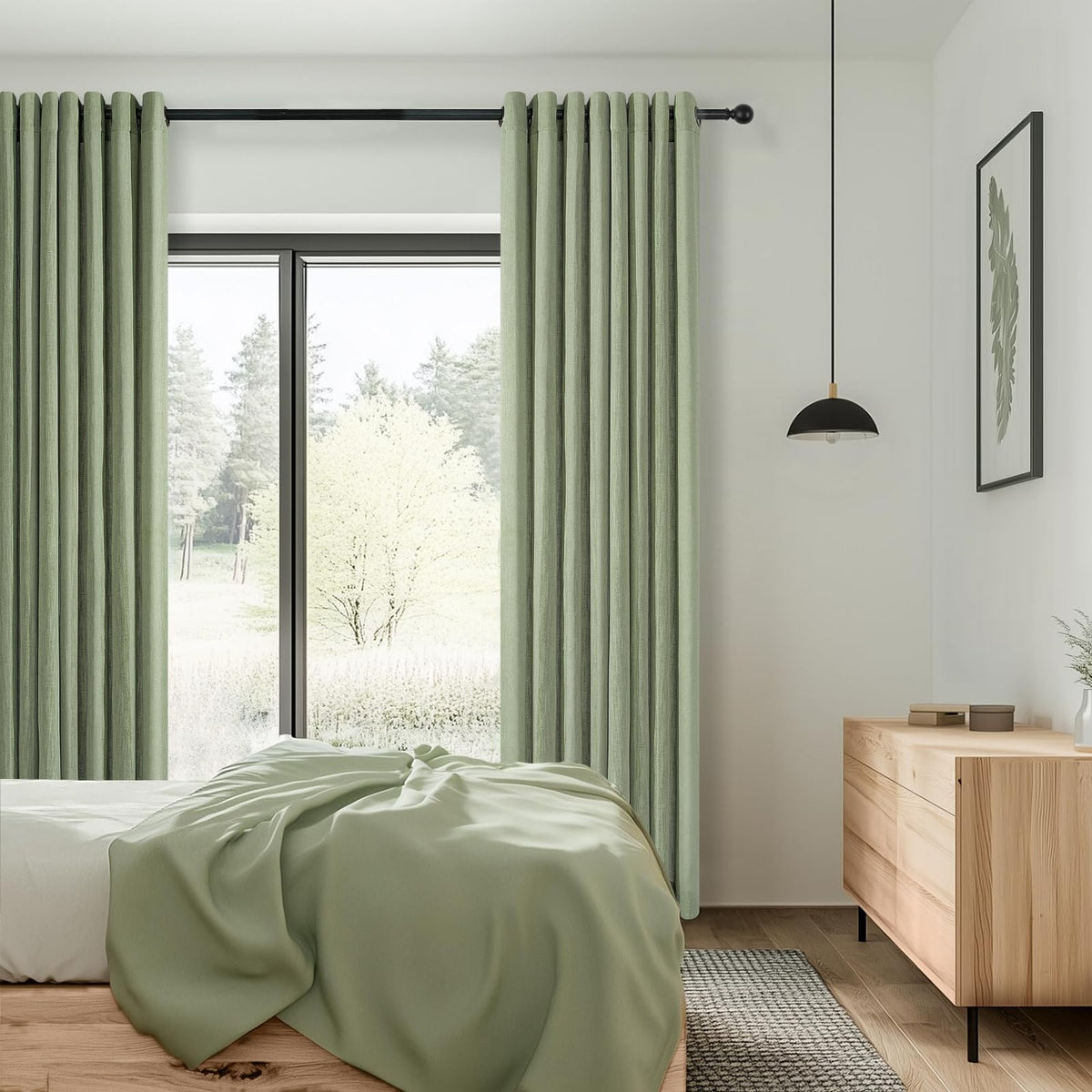 Topfinel Sage Green Net Curtain 140 x 260 cm Living Room Modern Window Decorative Window Bedroom Kitchen Linen Effect Fly Proof Interior Transparent with Eyelets Pack of 2
