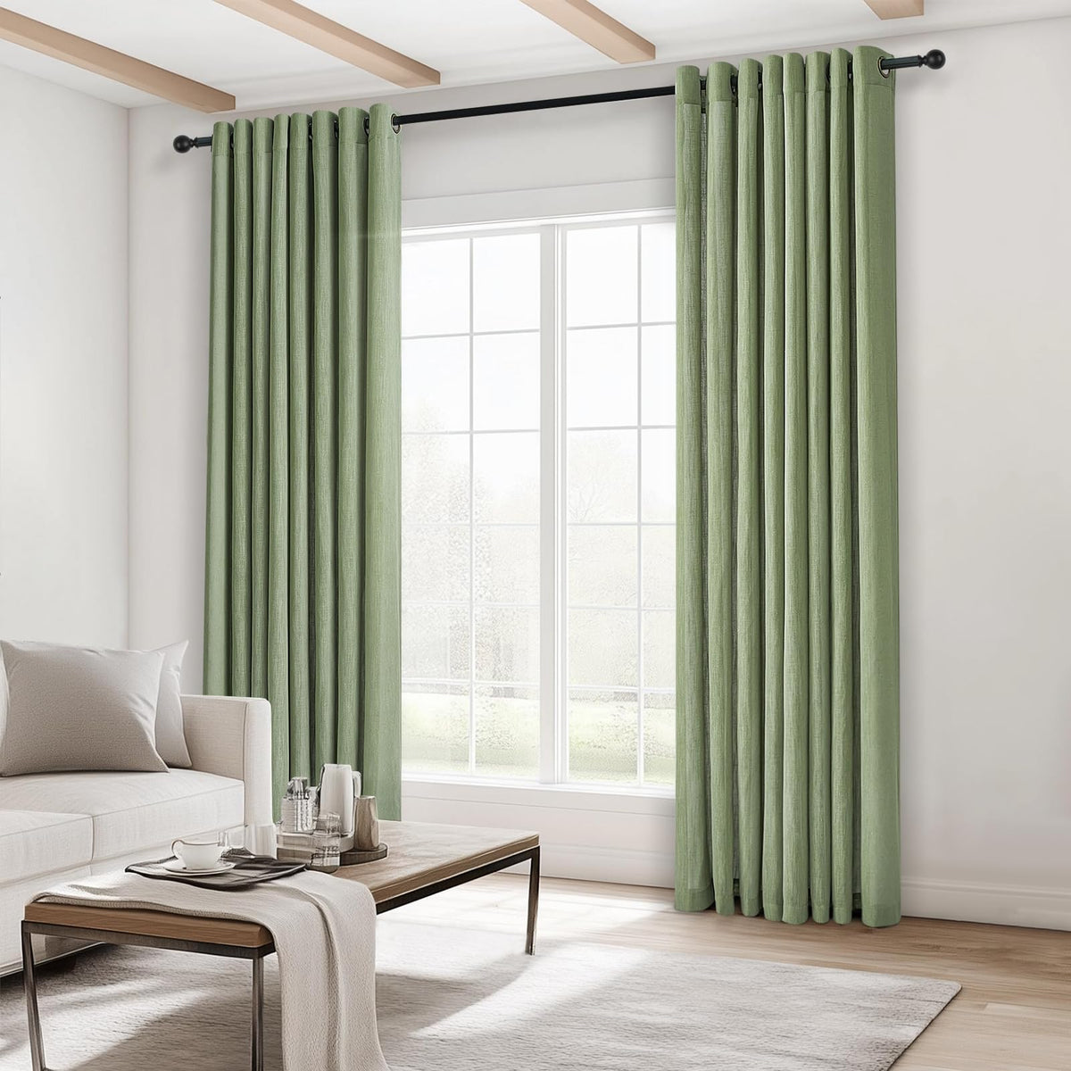 Topfinel Sage Green Net Curtain 140 x 260 cm Living Room Modern Window Decorative Window Bedroom Kitchen Linen Effect Fly Proof Interior Transparent with Eyelets Pack of 2