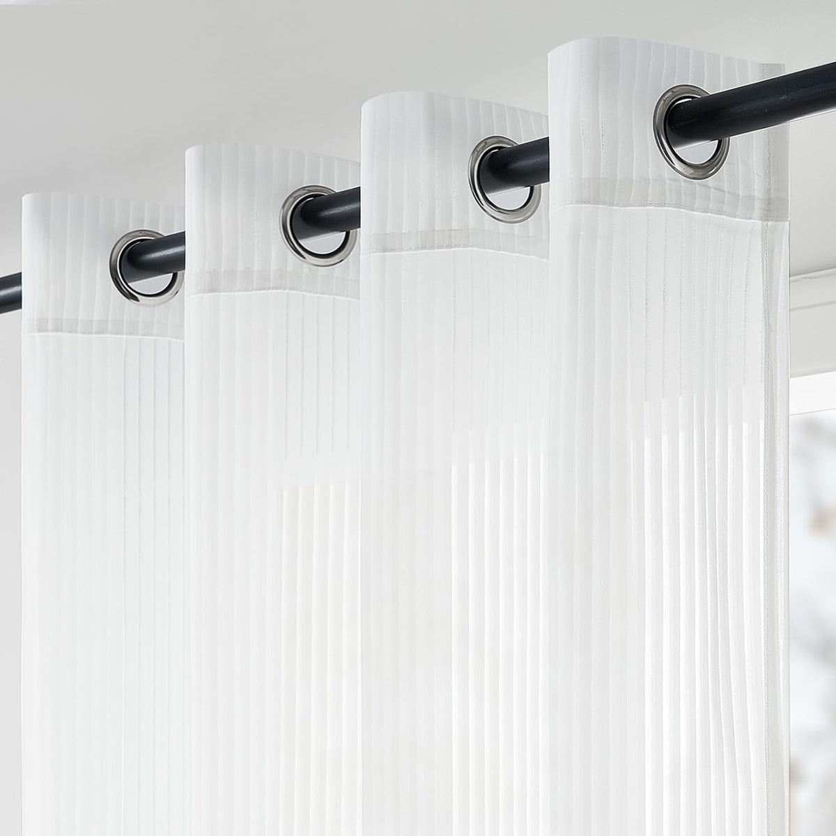 Topfinel Living Room Curtains 140 x 235 cm Semi-Transparent Modern Eyelet Voile Curtain with Vertical Stripes Pattern for Children's Room White Set of 2