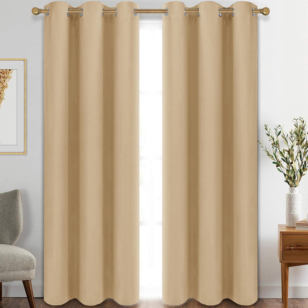My home store Rideaux occultants super doux et solides à isolation thermique avec œillets pour chambre à coucher et salon, 228,6 x 274,3 cm (l x L), beige (2 panneaux)
