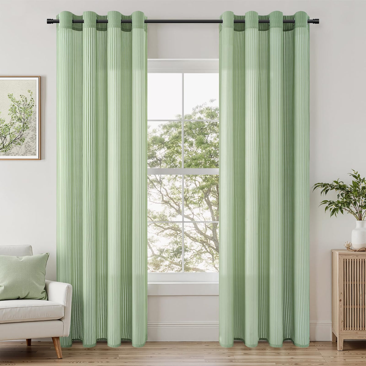 Topfinel 2 Panels Sheer Voile Curtains 55" x 57" Grommet Top Sheer Window Voile Panels/Drapes/Treatment for Living Room Bedroom Living Room Transparent Sage Green