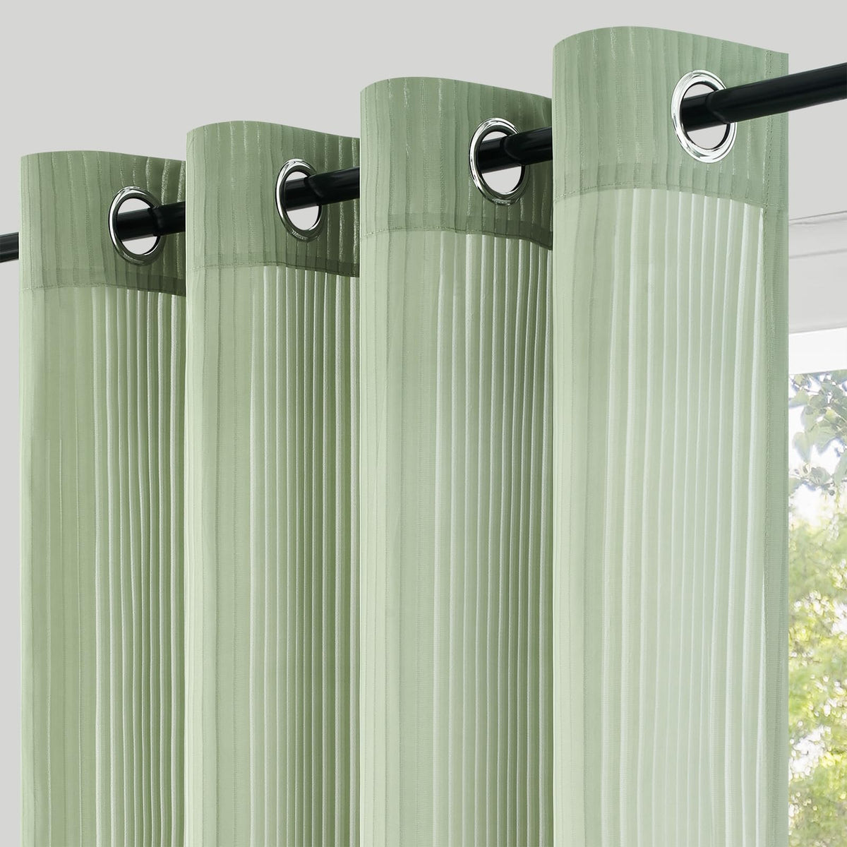 Topfinel 2 Panels Sheer Voile Curtains 55" x 57" Grommet Top Sheer Window Voile Panels/Drapes/Treatment for Living Room Bedroom Living Room Transparent Sage Green