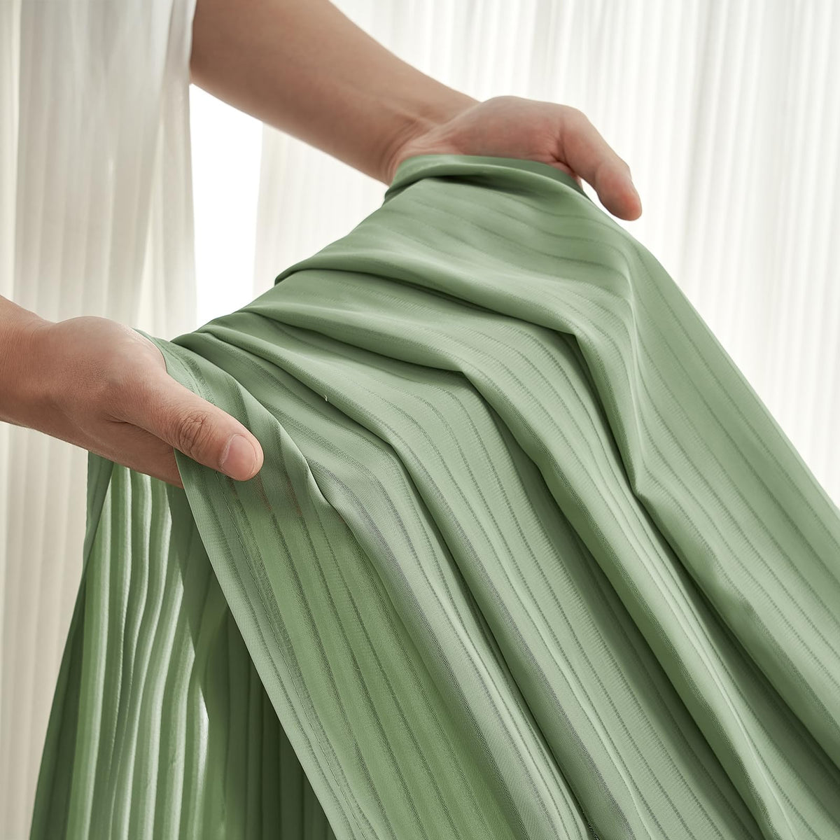 Topfinel 2 Panels Sheer Voile Curtains 55" x 57" Grommet Top Sheer Window Voile Panels/Drapes/Treatment for Living Room Bedroom Living Room Transparent Sage Green