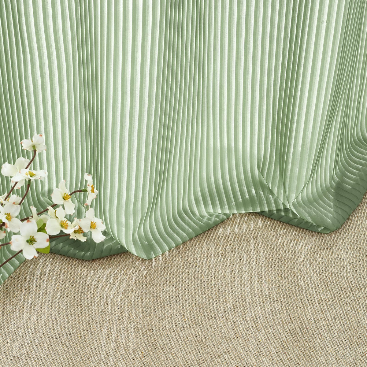 Topfinel 2 Panels Sheer Voile Curtains 55" x 57" Grommet Top Sheer Window Voile Panels/Drapes/Treatment for Living Room Bedroom Living Room Transparent Sage Green