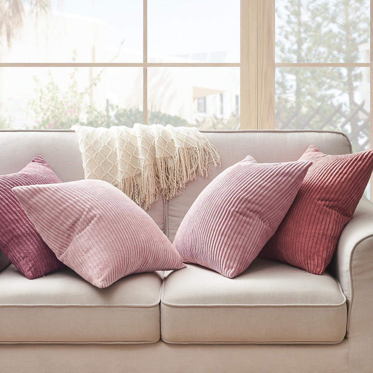 Topfinel Cushions Covers Sets 4 Pink Cushion Covers, Fluffy Bright Decorative 40x40 Cushion Cover, Colorful Pillows are used to Sofa Livingroom, 16 x 16 Cushion Cover Corduroy