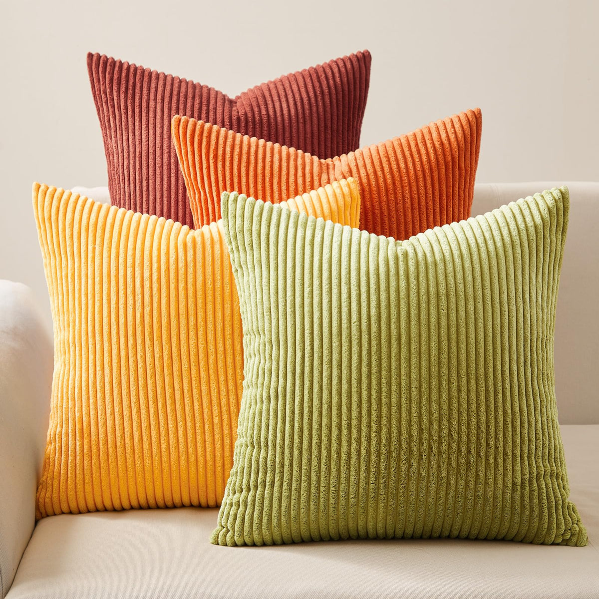 Topfinel Yellow and Orange Cushion Covers 40cm x 40cm Winter Sofa Bed Colorful Cushions Soft Pillow Case Corduroy Decorative Cushions Pillow Cover for Livingroom Bedroom Invisible Zipper,Set of 4