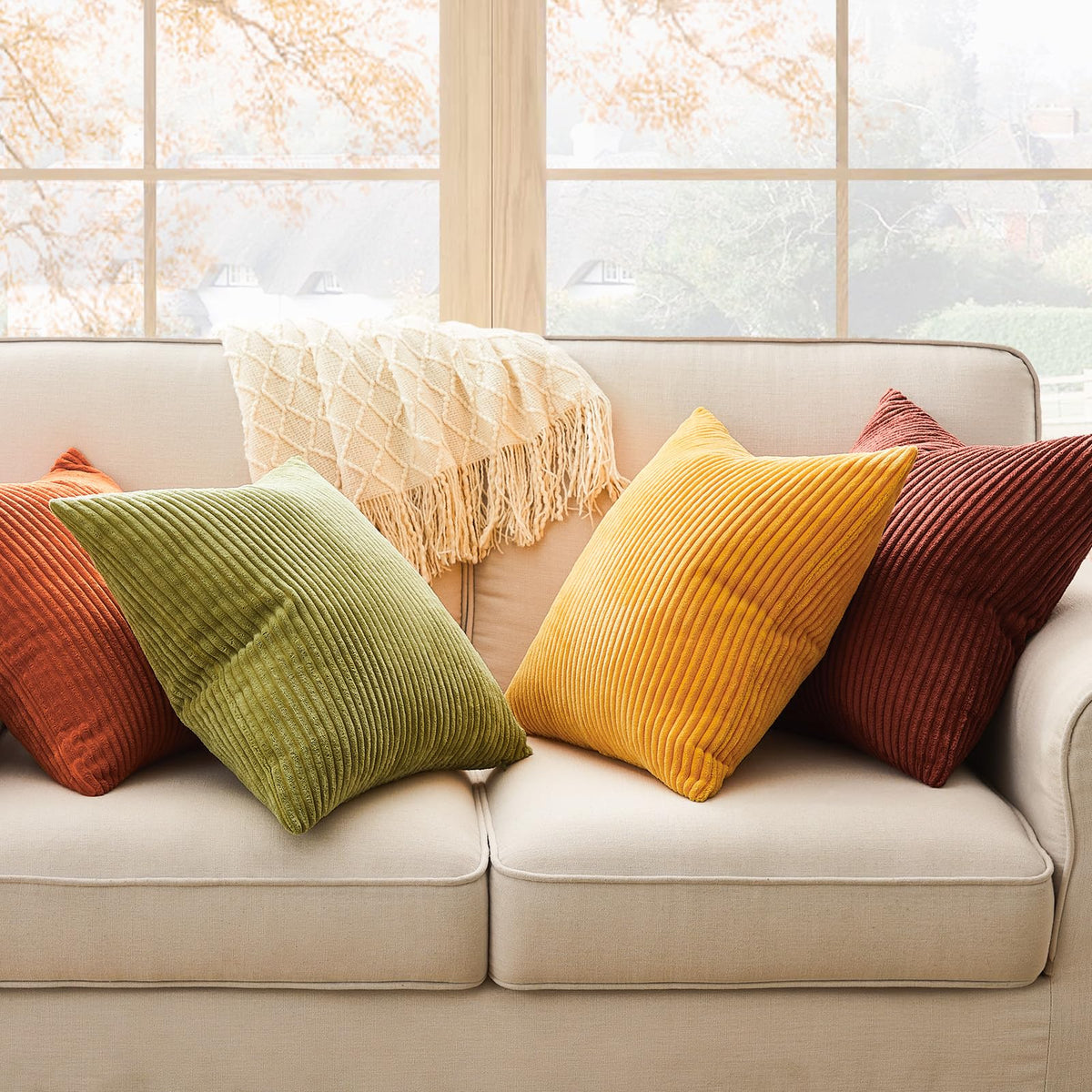 Topfinel Yellow and Orange Cushion Covers 40cm x 40cm Winter Sofa Bed Colorful Cushions Soft Pillow Case Corduroy Decorative Cushions Pillow Cover for Livingroom Bedroom Invisible Zipper,Set of 4