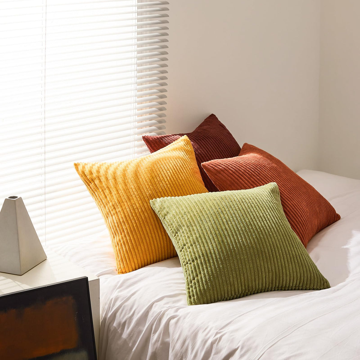 Topfinel Yellow and Orange Cushion Covers 40cm x 40cm Winter Sofa Bed Colorful Cushions Soft Pillow Case Corduroy Decorative Cushions Pillow Cover for Livingroom Bedroom Invisible Zipper,Set of 4