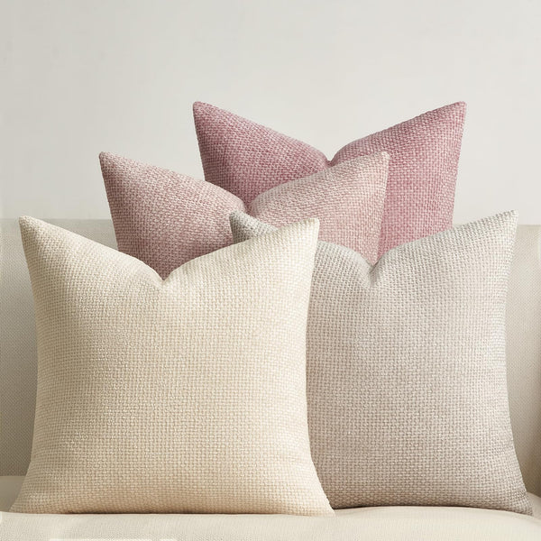 Topfinel Cushion Cover 45 x 45 Set of 4 Decorative Pink Gradient Bedroom Living Room Home Cushion Cover Chenille Soft Sofa Bed Decoration
