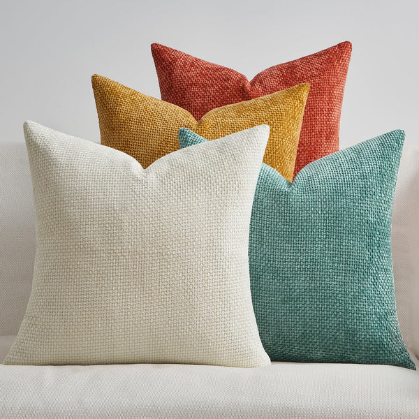 Topfinel Cushion Cover 45 x 45 Set of 4 Decorative Orange-Blue Gradient Bedroom Living Room Home Cushion Cover Chenille Soft Sofa Bed Decoration
