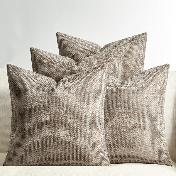 Topfinel Cushion Cover 45 x 45 Set of 4 Decorative Khaki Bedroom Living Room Home Cushion Cover Chenille Soft Sofa Bed Decoration