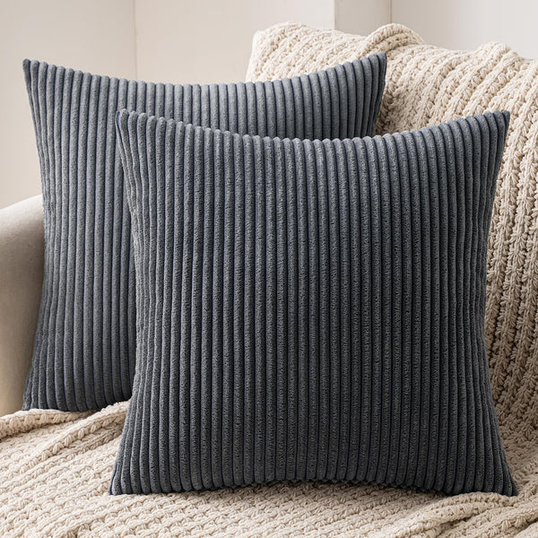 MIULEE Set of 2 Corduroy Cushion Cover 40x40 Grey Sofa Cushions