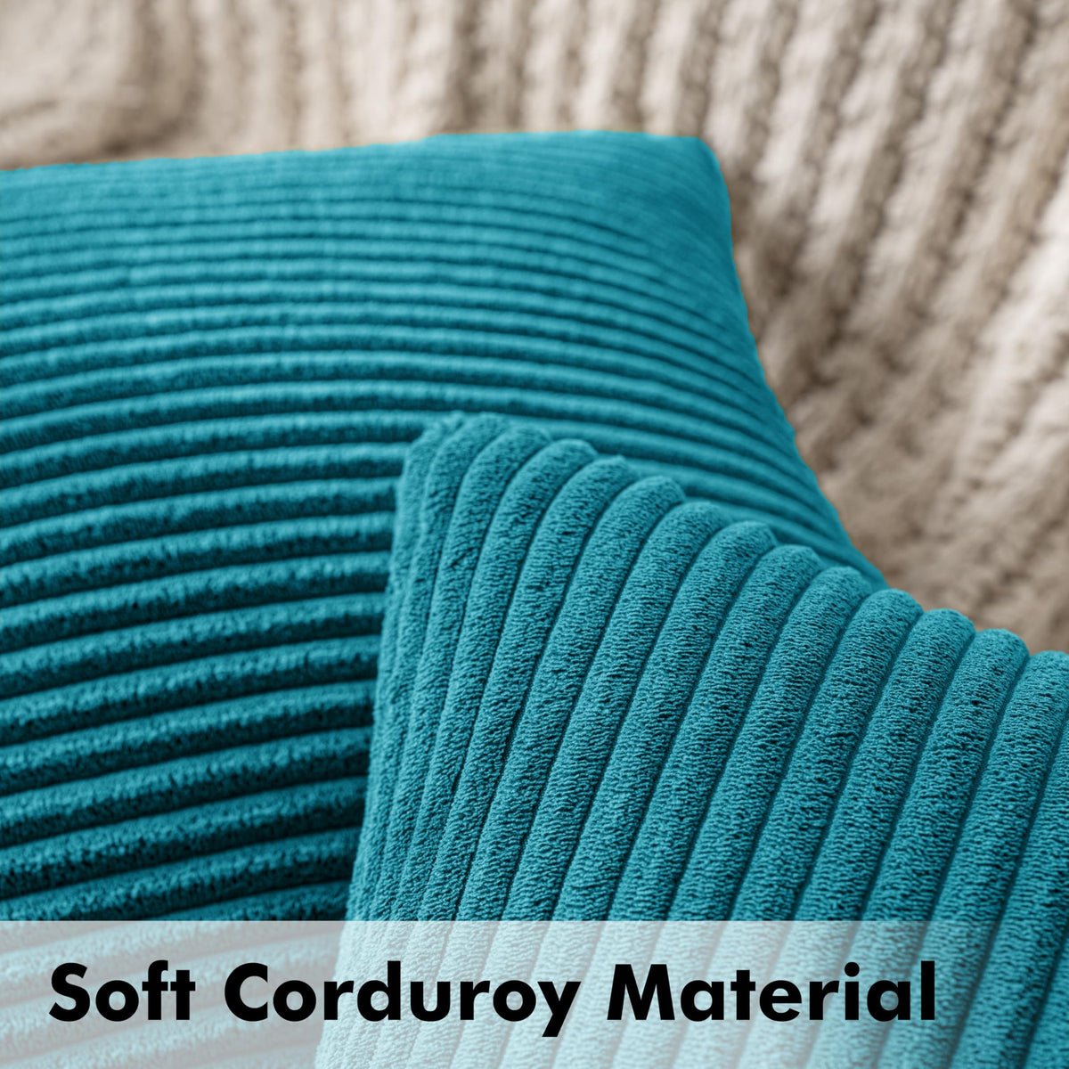 MIULEE Set of 2 Striped Corduroy Square Throw Pillow Case Soft Cushion Cover Sham Home for Sofa Chair Couch/Bedroom Decorative Fluffy Large Pillowcases 16x16 Inch 40x40cm Lake Blue