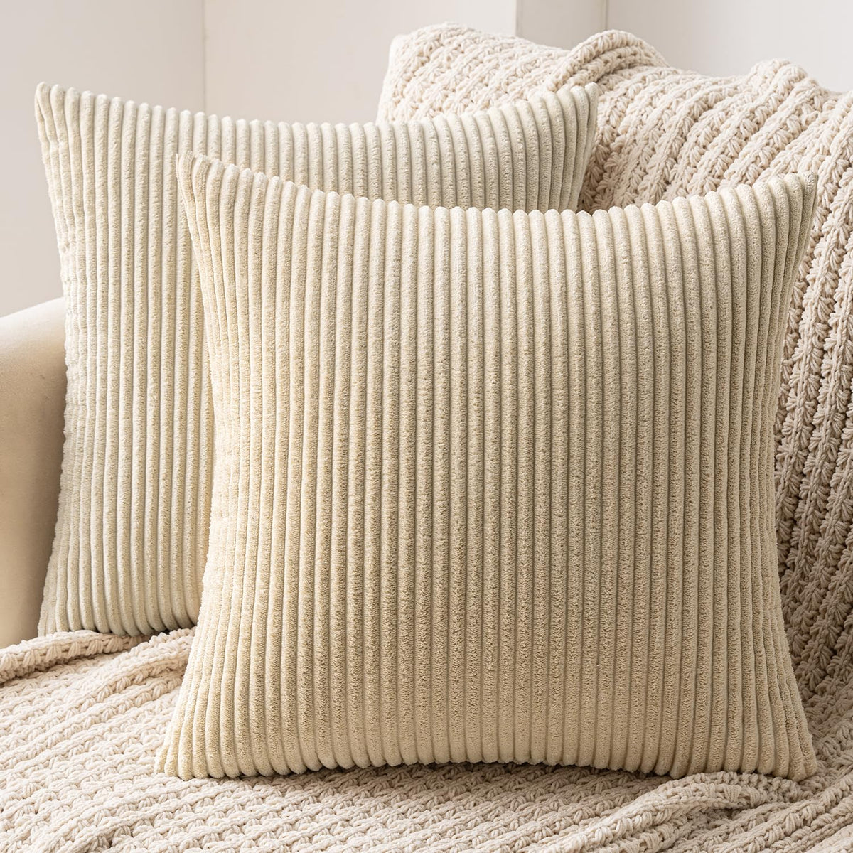 MIULEE Set of 2 Corduroy Cushion Cover 40x40 Light beige Sofa Cushions