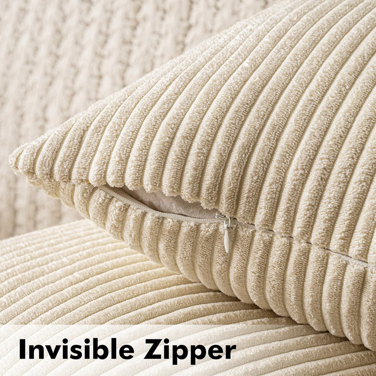 MIULEE Set of 2 Corduroy Cushion Cover 40x40 Light beige Sofa Cushions