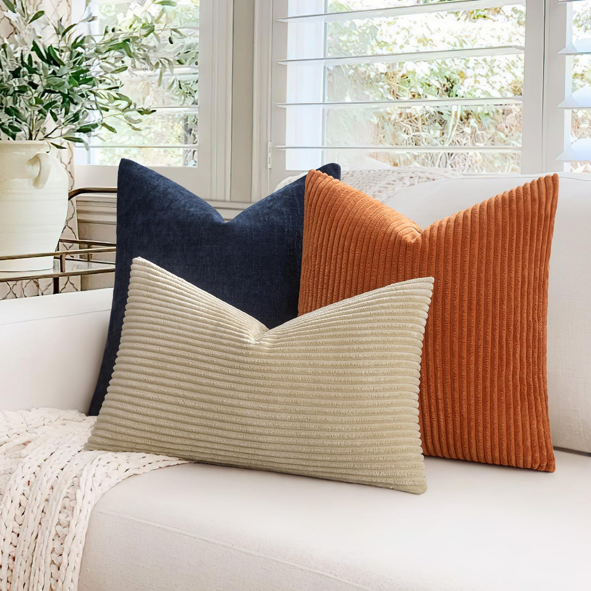MIULEE Set of 2 Corduroy Cushion Cover 40x40 Light beige Sofa Cushions